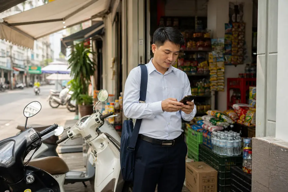 Nhân viên bán hàng check-in GPS tại tạp hóa
